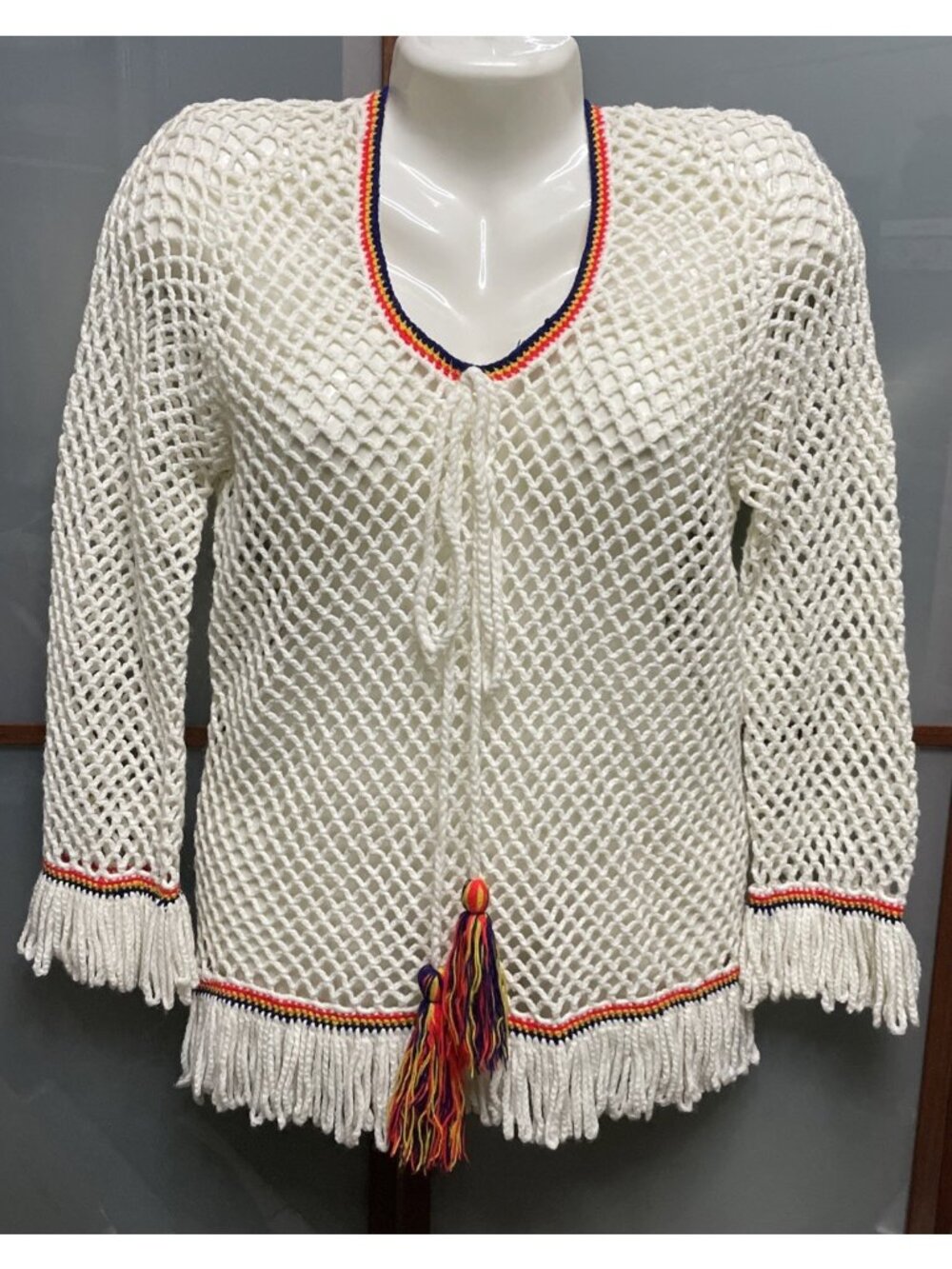 Lilly of California Vintage Large Crochet Top Tunic Sweater Boho Hippie Cottage